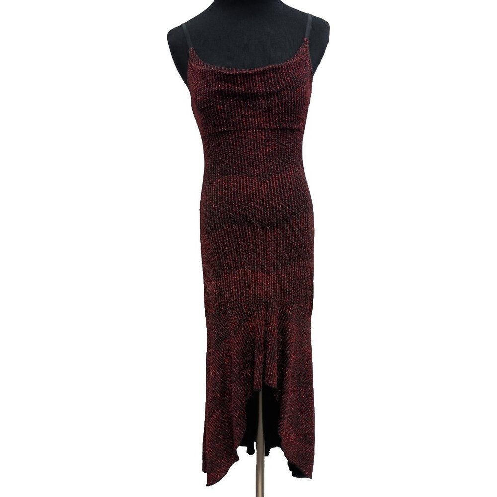 VTG Y2K Debut Womens Babydoll Evening Dress Small Dark Red Sparkly Whimsygoth
